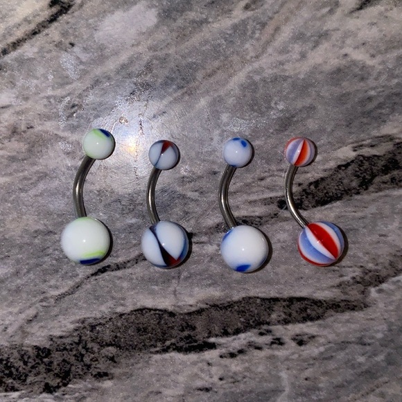 4 Belly Button Ring Set Blue White - Picture 1 of 3